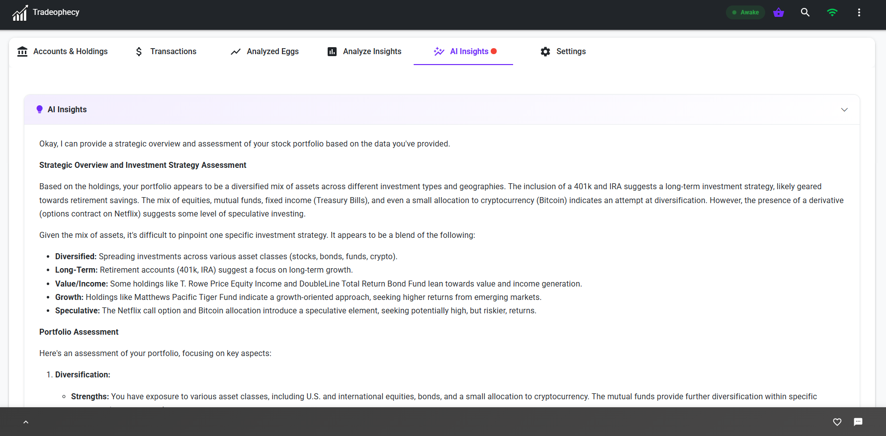 AI Portfolio Insights and AI Trade Coach screenshot